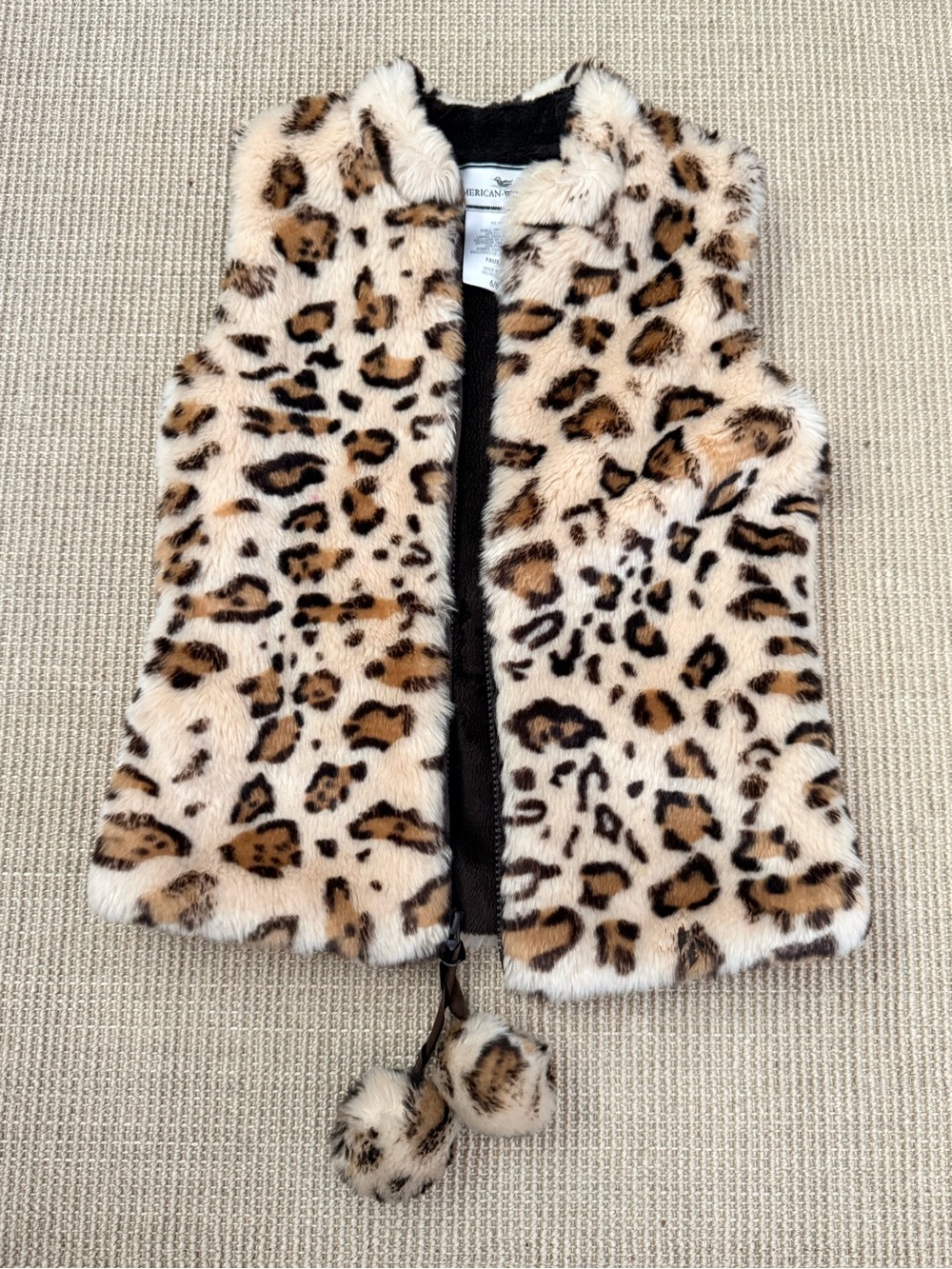 Leopard Print Faux Fur Vest for Girls - Cream/Brown/Black